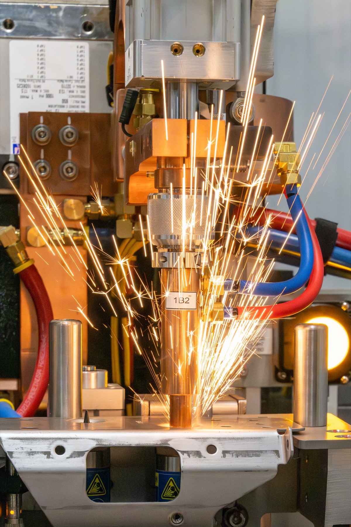Laser welding sparks during metal forming work